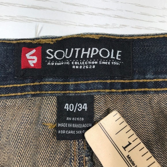 Southpole Moto Biker Jeans Men 40x34 Blue Grunge Distressed 100% Cotton Y2K - Picture 9 of 13